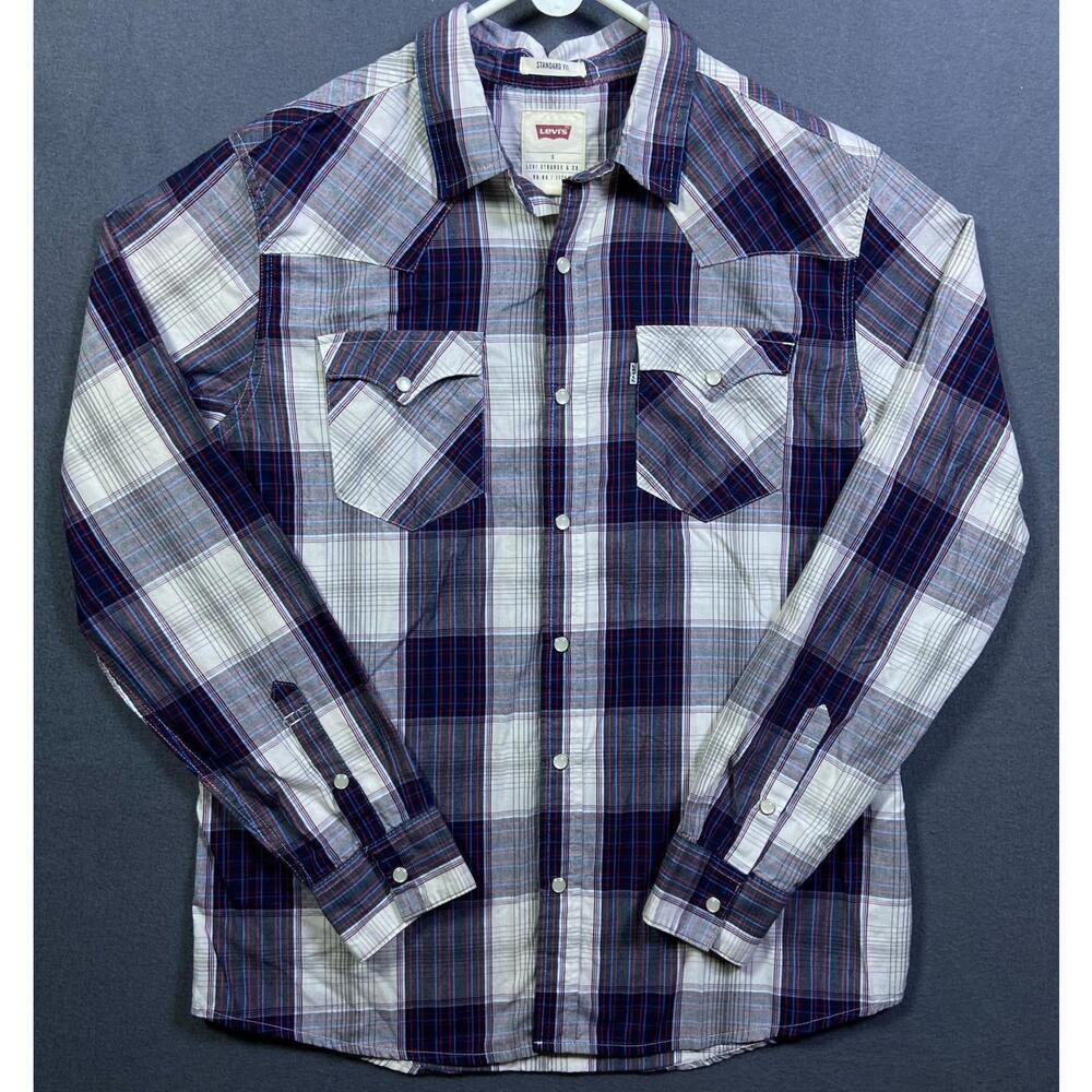 Levi's Pearl Snap Shirt Mens Small Western Cowboy Plaid Long Sleeve Casual *read